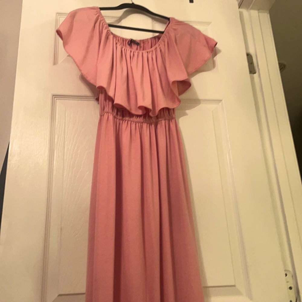 Blush pink off the shoulder full length dress
